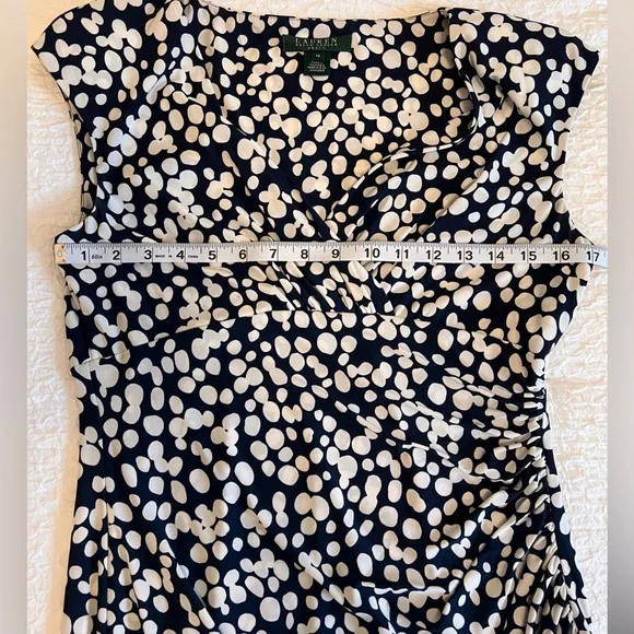 Lauren Ralph Lauren Navy Blue White Mod Spotted Capped Sleeve - Picture 4 of 7